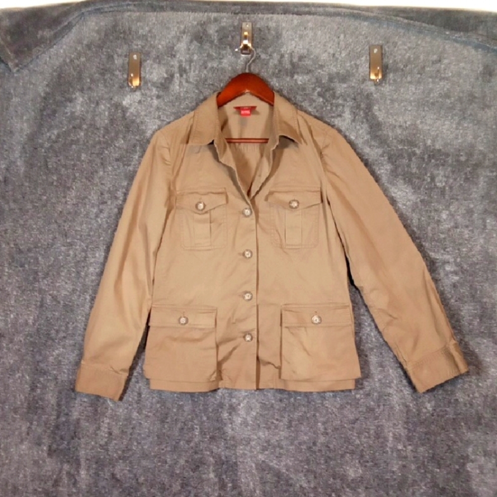 Sundance Tan Utility Jacket with Collared Neckline Womens Medium Belt